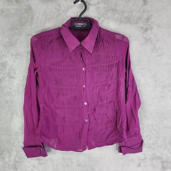 Womens Purple Maxime 100% Silk Shirt Sheer Button Down Cuffed Long Sleeve Size L - Picture 2 of 9